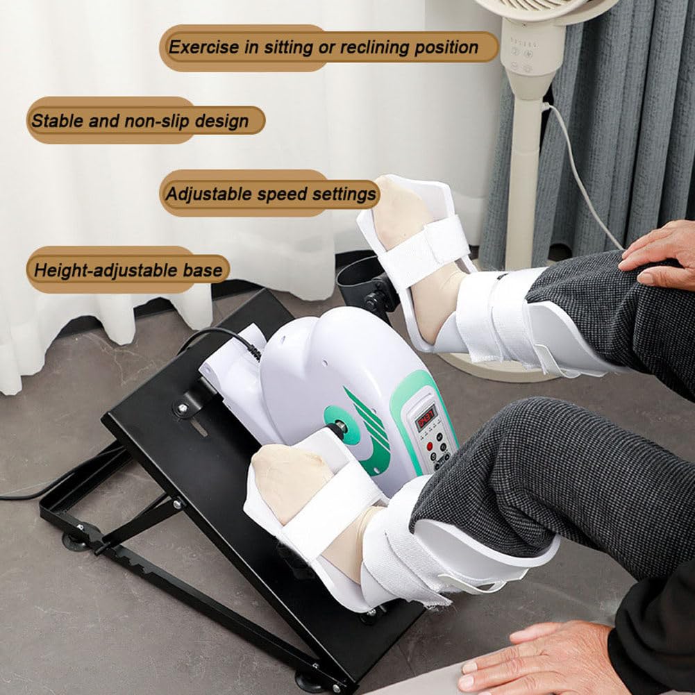 Pedaliera Elettrica per Riabilitazione, Pedaliera Riabilitazione Elettrica con Fascia di Sostegno per Gamba‌, Pedali Cyclette con Telecomando per Allenamento di Braccia e Gambe