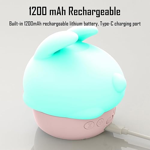 Miniatura 8 de Luz nocturna recargable RGB de lindo conejo, pantalla de silicona suave, reloj LED de brillo ajustable, fecha, alarma, termómetro, temporizador,