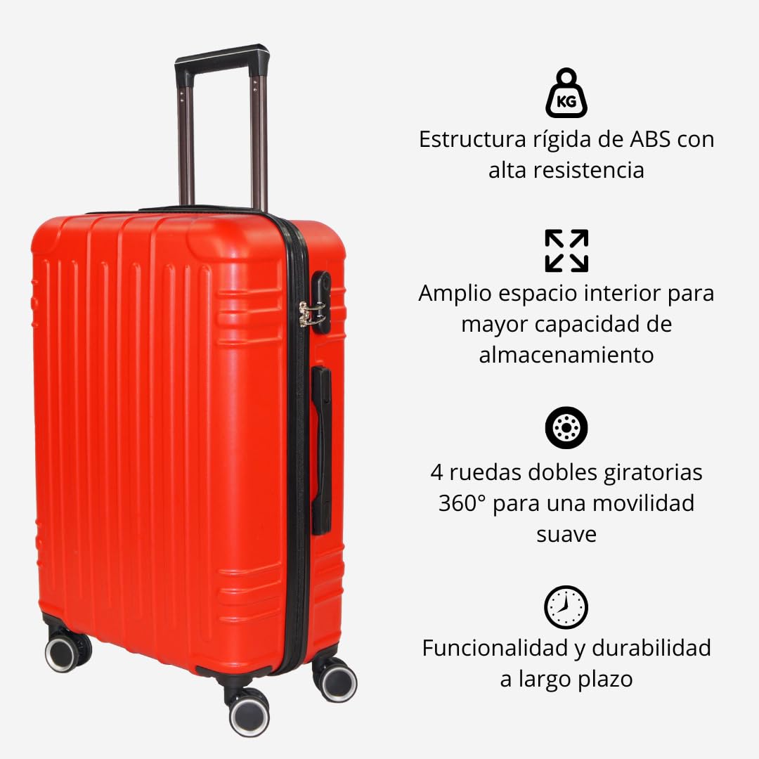 Genérico WSPack Juego de Maletas 3 Piezas | Maleta de Mano 55cm | Maleta Mediana 66cm | Maleta Grande 76 cm (Red)