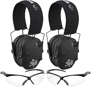 Walkers Razor Electric Slim Earmuffs - Noise Cancelling Ear Protectors with Built-in Microphone (Let Freedom Ring) - Ideal for Hunting, Shooting, and Outdoor Activities Bundle with Glasses (2-Pack) - Walker's