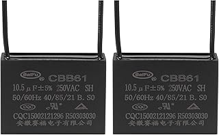 YOKIVE 2Pcs Ceiling Fan Capacitor CBB61, Metallized Polypropylene Film Capacitor Great for Fans Pumps Motors Running (10.5uF 250V AC 2 Wires 50/60Hz)