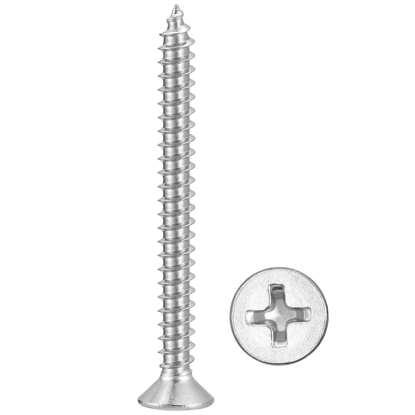 METALLIXITY Countersunk Phillips Wood Screw (#6x1-1/2") 50Pcs, 304 Stainless Steel Coarse Thread Phillips Drive Flat Head Wood Screws - for Furniture Installation Repair, Silver โ image 1