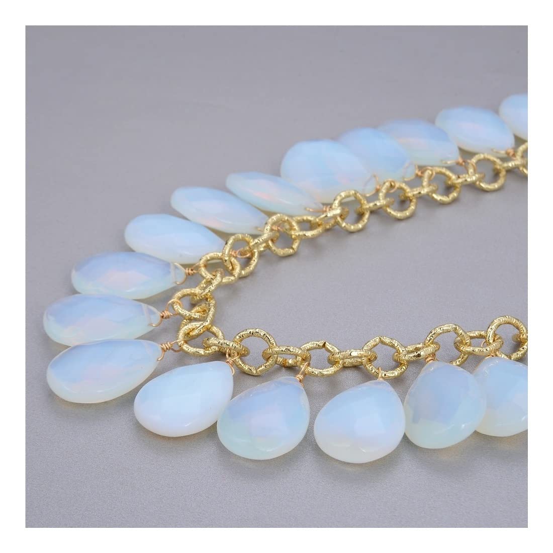 Collares Joyas Gota de Agua Top-Perforado Facetado Cristal de ópalo Blanco Collar Colgante de Cadena Plateado for Mujeres Regalo de joyería