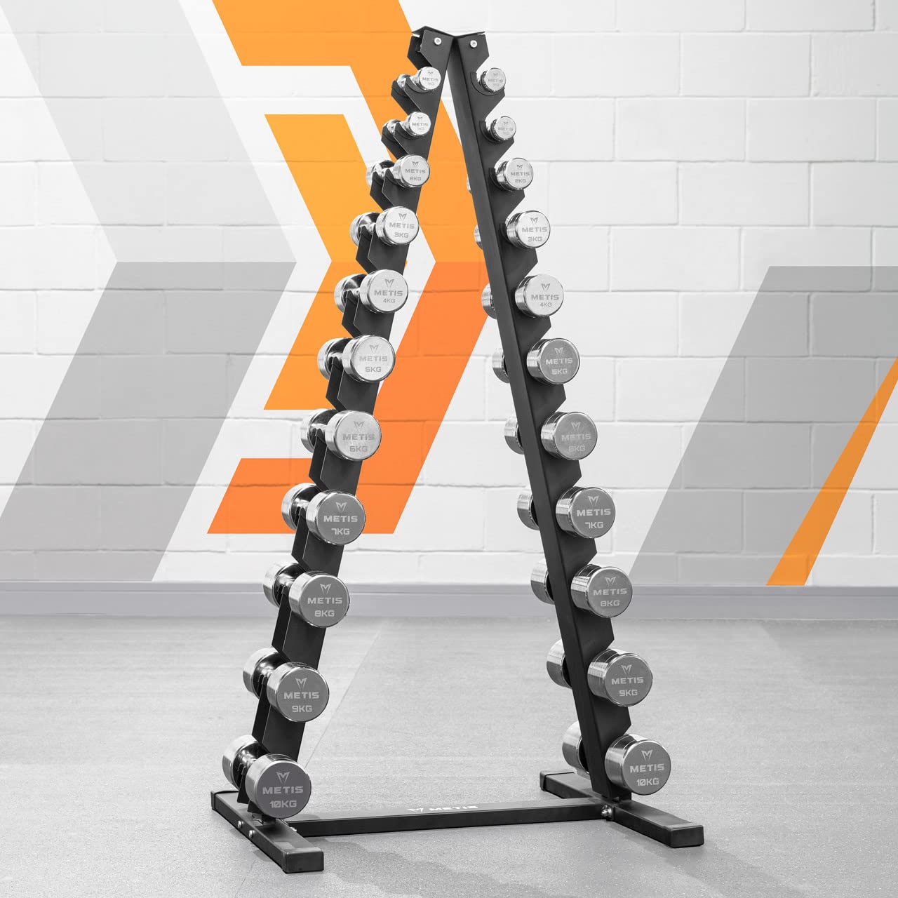 FORZA Supporto per manubri – 3, 6 e 11 ripiani | Solo rack o completo cromo, neoprene e set esagonali in gomma per palestre domestiche