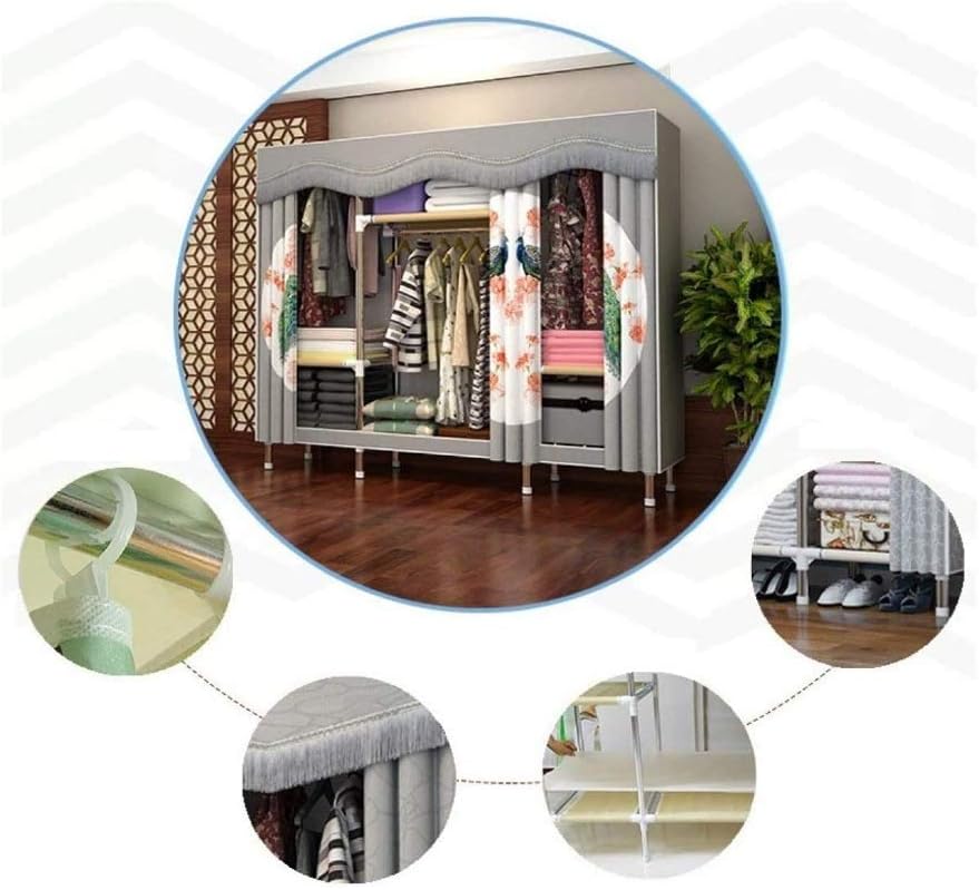 Closet Wardrobe Simple Cloth Wardrobe Steel Tube Storage Hanging Portable Wardrobe Oxford Cloth Clothing Storage Cabinet Wardrobe (Color : A Size : 128x45x172cm)