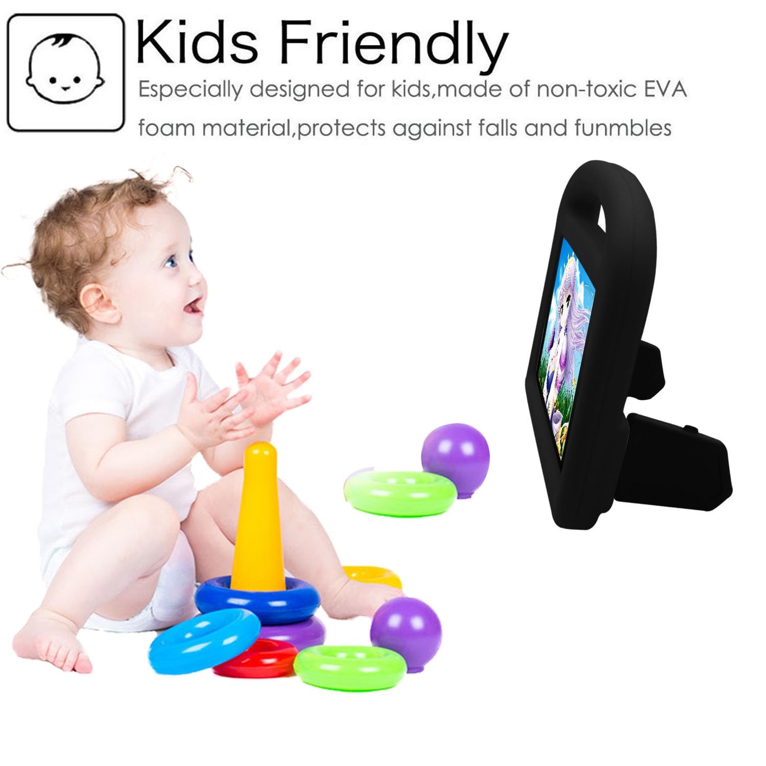 Custodia protettiva per tablet PC compatibile con bambini compatibile con Kindle Fire HD 8 (2020) custodia - durevole e leggera EVA antiurto maniglia protettiva copertura con supporto (colore: nero)