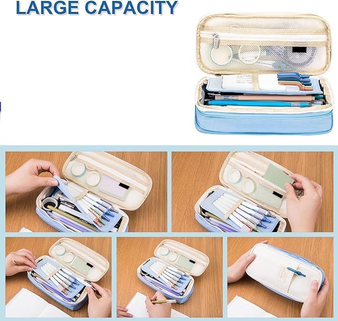 Image of Large Capacity Pencil Case Pouch, Cute Aesthetic Big Capacity Zipper Pencil Cases Pen Portable Office Stationery Makeup Bag, Desk Organizer for College Adults Women Men (Purple)