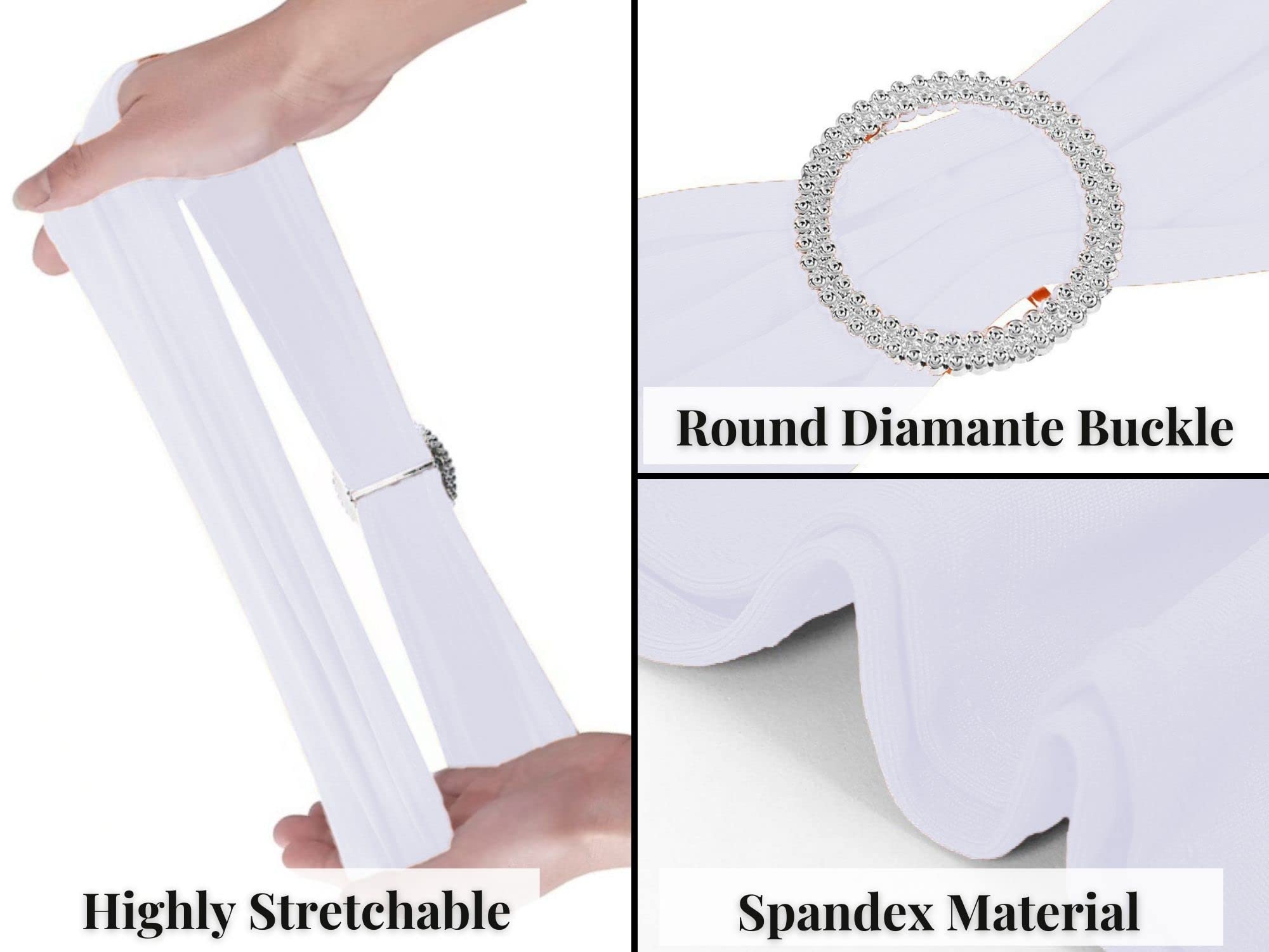 Elegant Event Essentials, 10 Pieces, Spandex Stretch Elastic with Round Buckle Slider Chair Cover Band - Image 4