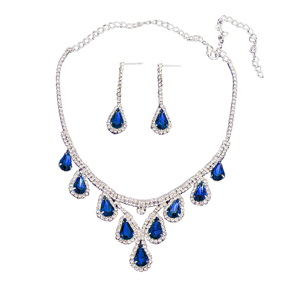 QKEPCY Conjuntos de Joyas para Mujer Plata Lágrimas Cristales Colgante Collares y Dangle Pendients Accesorios De Traje De Boda Novia y Dama de honor Joyería Regalos