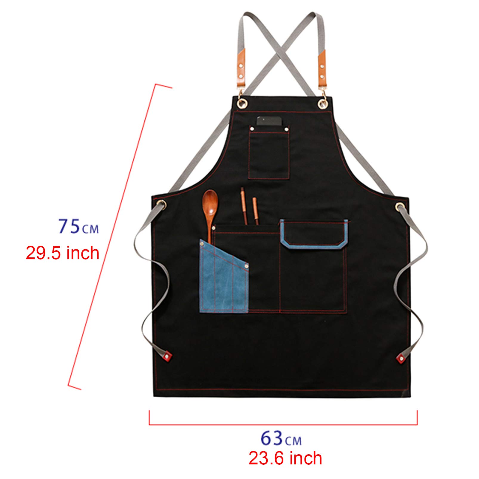 CookGenius Cross Back Apron With Pockets - Adjustable Cotton Chef Apron For Cooking, Baking, BBQ - View #3