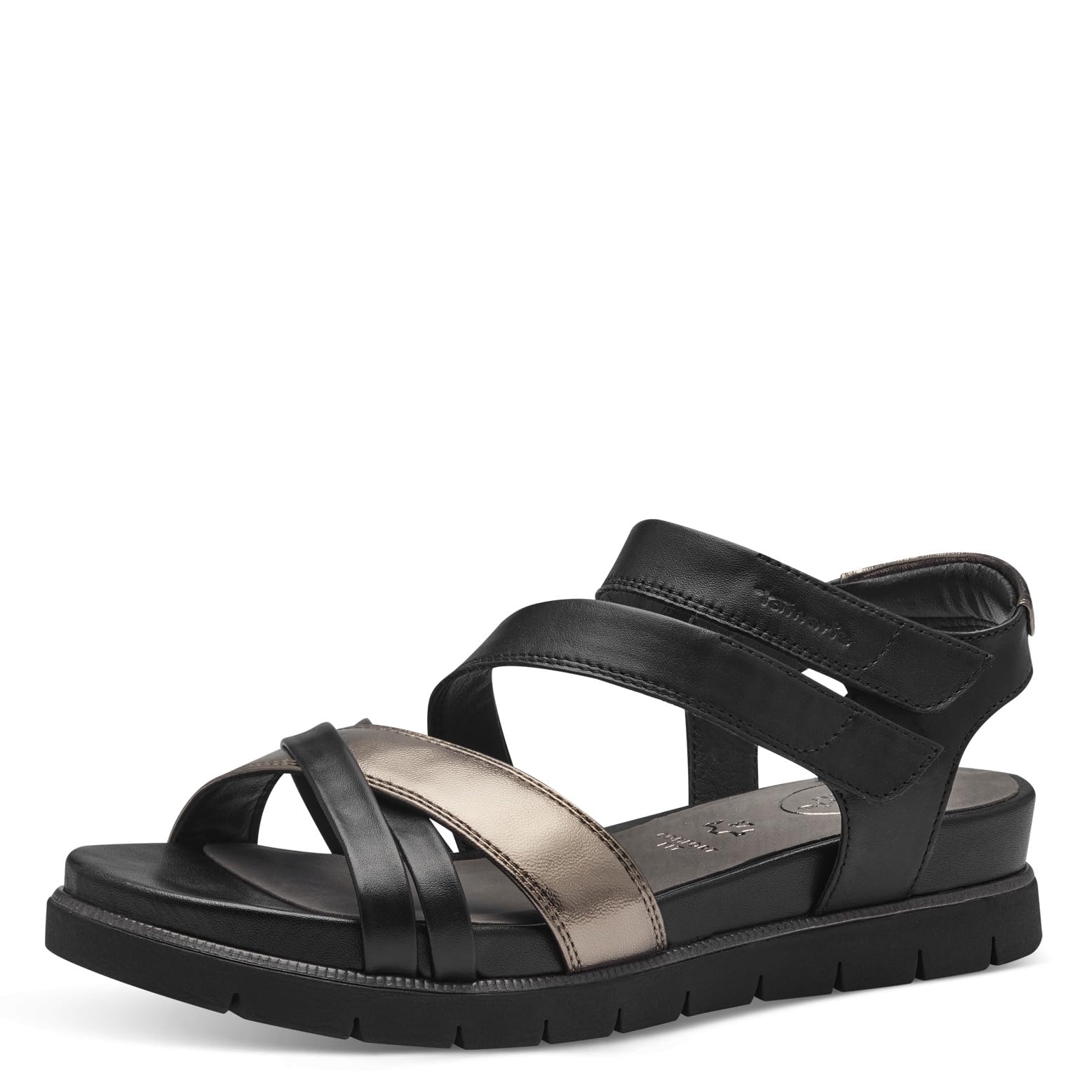 Tamaris Comfort Women’s Flat Leather Sandals with Velcro, Black Comb, 3,5 UK