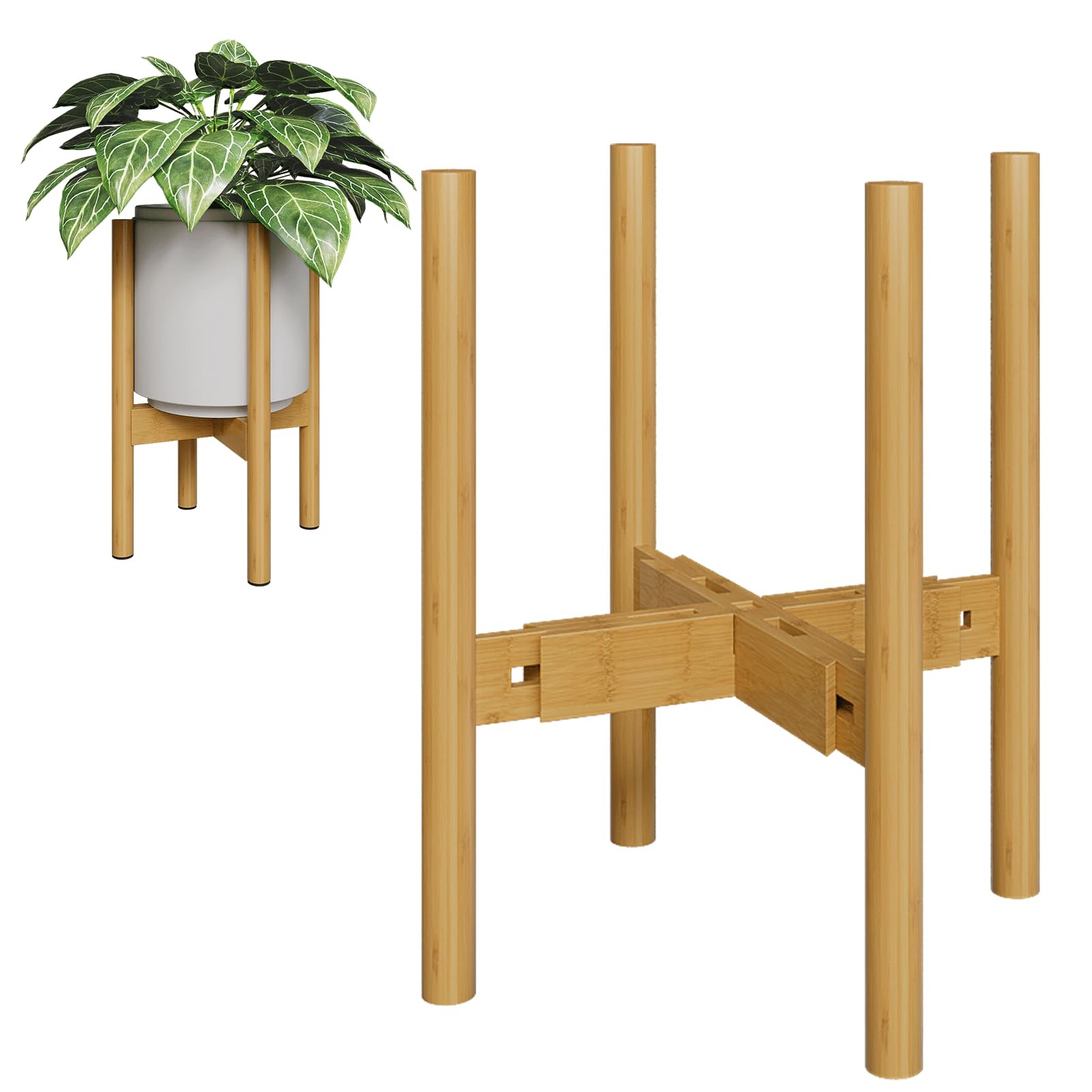 Bamworld Blumenständer Blumenhocker Pflanzenhocker Naturfarbe Verstellbar und kippsicher, geeignet für verschiedene Pflanzentöpfe, Höhe 32 cm