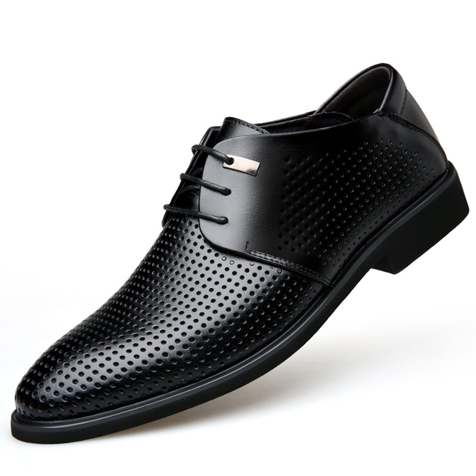Mens Business Tuxedo Oxfords Dress Shoes Breathable Hollow Pointed Toe Lace-up Leather Dress Comfortable Fashion Footwear for Wedding