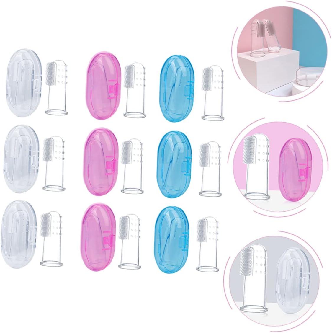 9Pcs Silicone Finger Toothbrush for Oral Cleaning Brush with Storage Box Safe Soft Silicone for Gums for Teething Relief Years