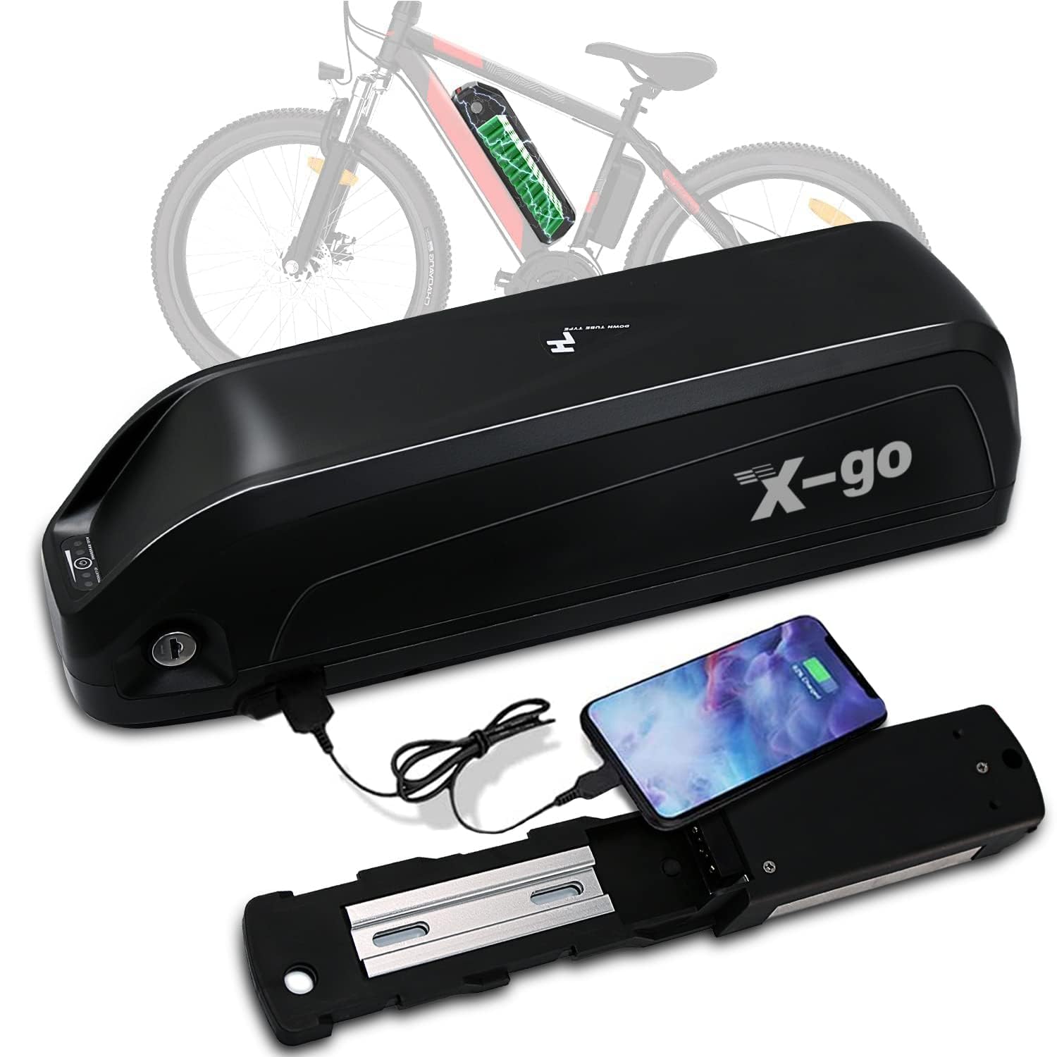 X-go Bateria Bicicleta Electrica 48V 36V/ 10AH 13AH 15AH con Cargador y Placa Base 4-Pin/5-Pin, Batería Ebike Li-Ion para Motor 50W-1000W