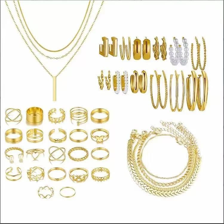 69 pieces gold jewelry set women's fashion clothing jewelry gold-plated necklace bracelet earring set - Image 4