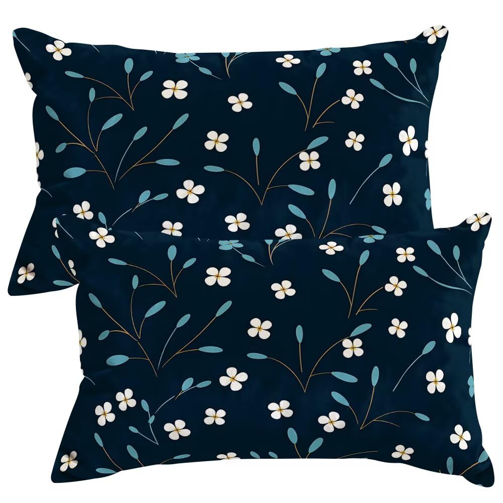 Set of 2 Velvet Cushion Covers 40x60 cm Summer Cushions Covers Decorative Throw Pillow Case Spring Flowers Sofa Pillows 16x24 Inch Cushion Cover with Invisible Zipper for Livingroom Bedroom -SC495