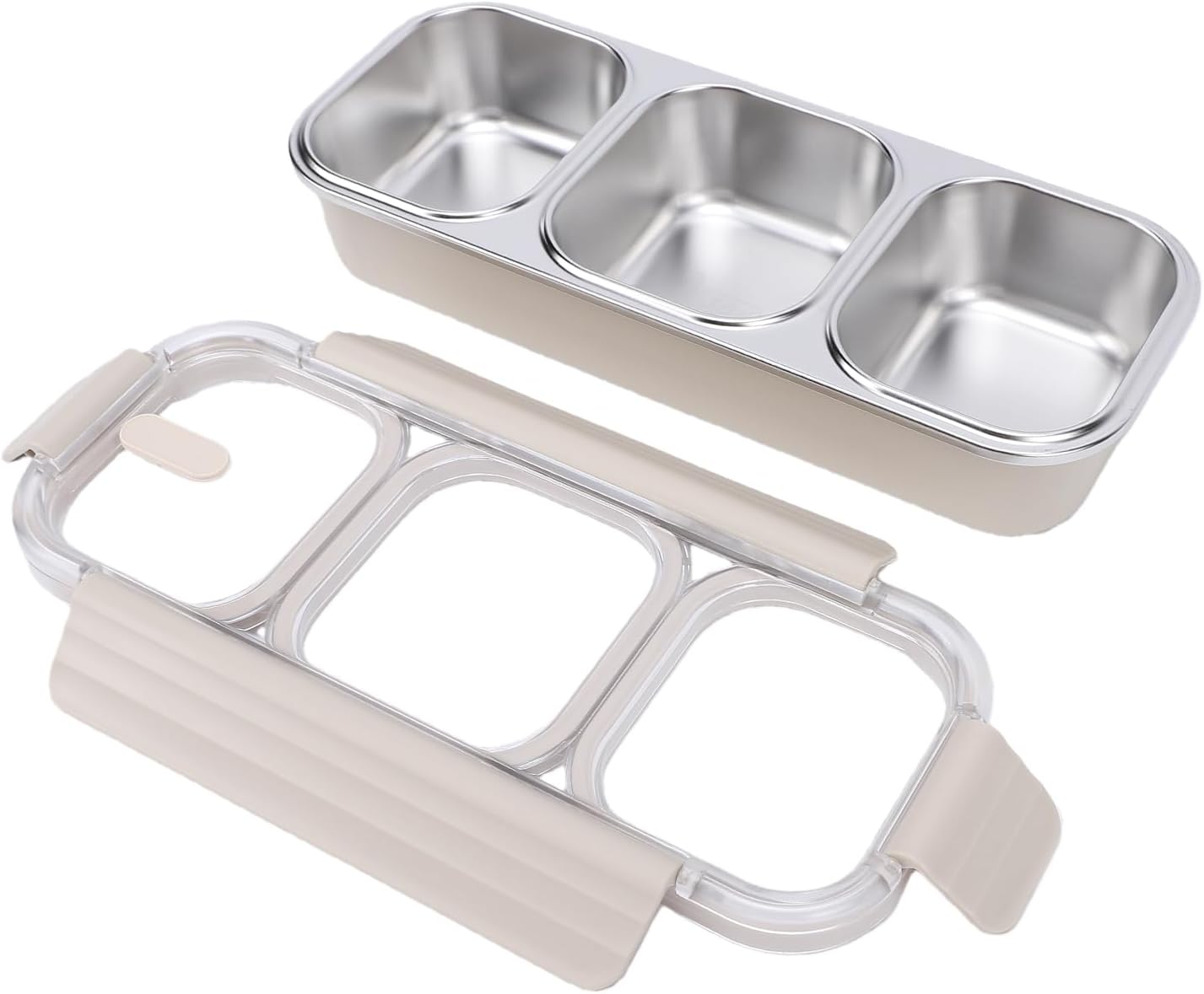 Stainless Steel Snack Container, 304 Leakproof Lunch Box with Lid, Reusable Food Storage for Snacks, Small Container for Daycare School Work Travel Camping (3 Grid)