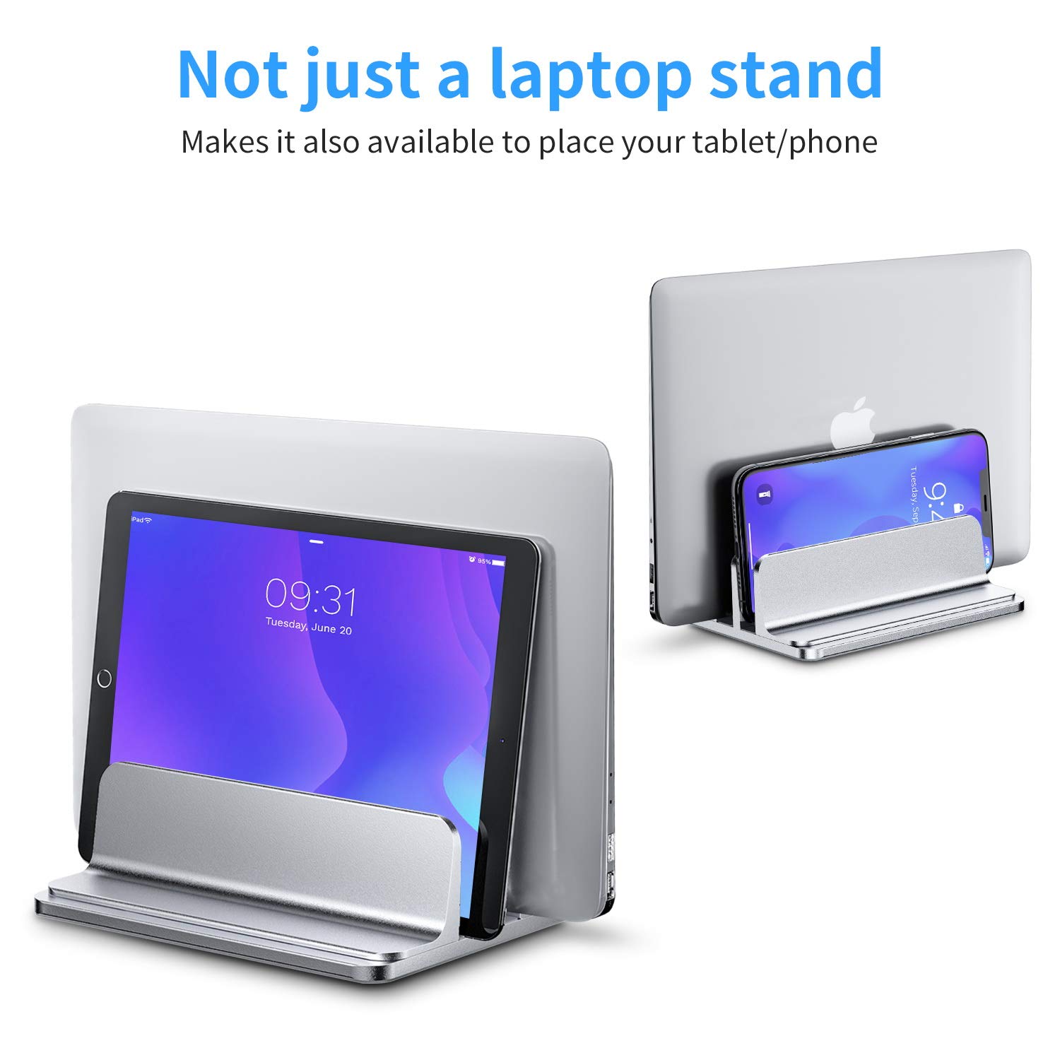 Blumax Supporto Verticale Per Laptop In Alluminio - Compatibile Con Notebook E Tablet 10-15.6 Pollici - Argento - 4