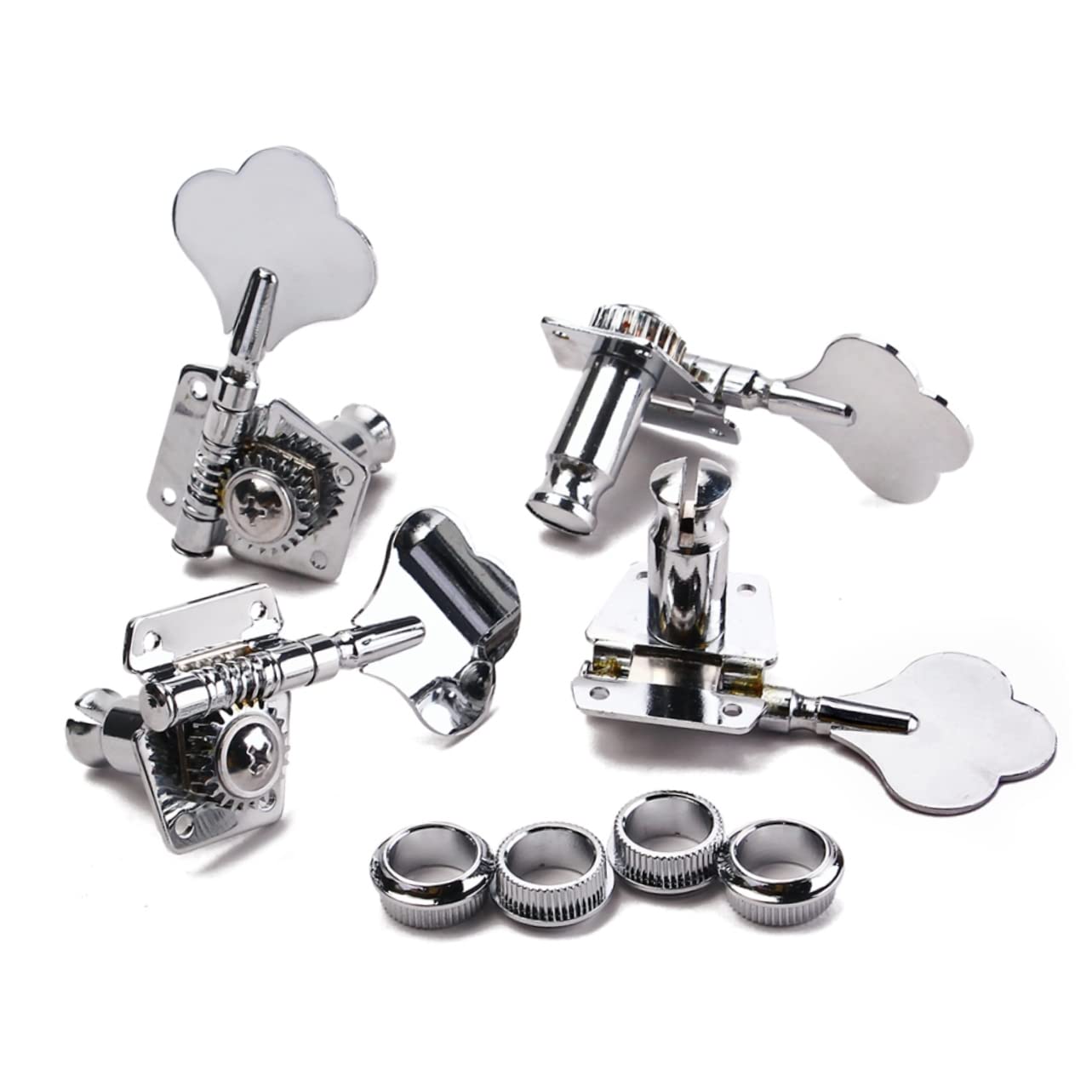 HANABASS 4pcs Vintage Open Style Bass Tuning Pegs Keys Machine Heads for Right-handed 4 String Guitar Tuner Set Chrome