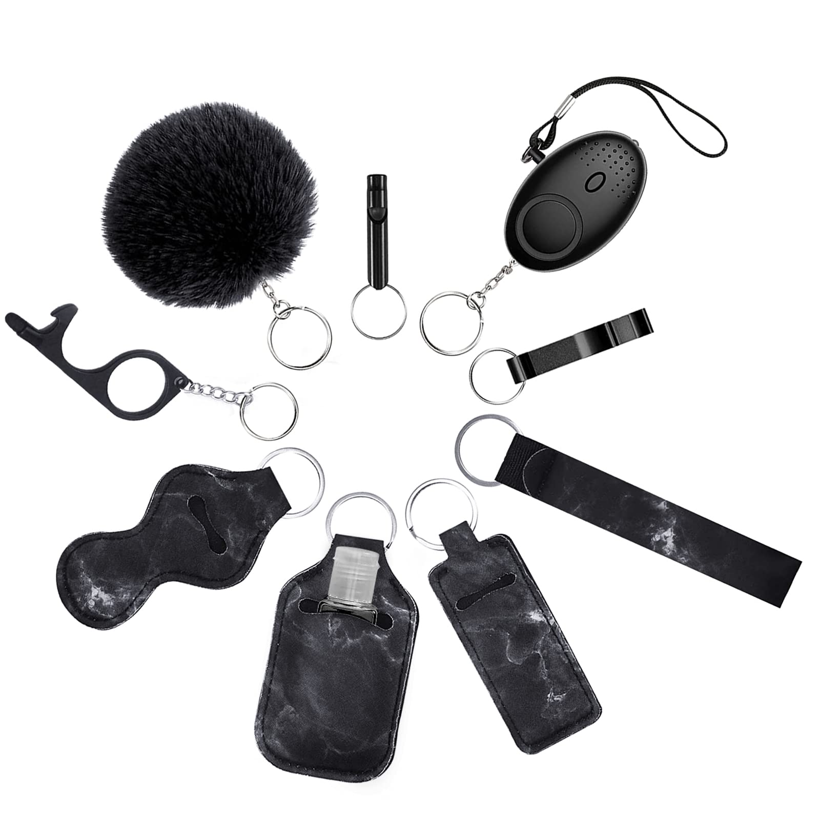 YLSHG Keychain Set for Women Accessories Keychain with Personal Alarm Key Chain,Whistle,Pom Pom,Portable Keychain Accessories Set