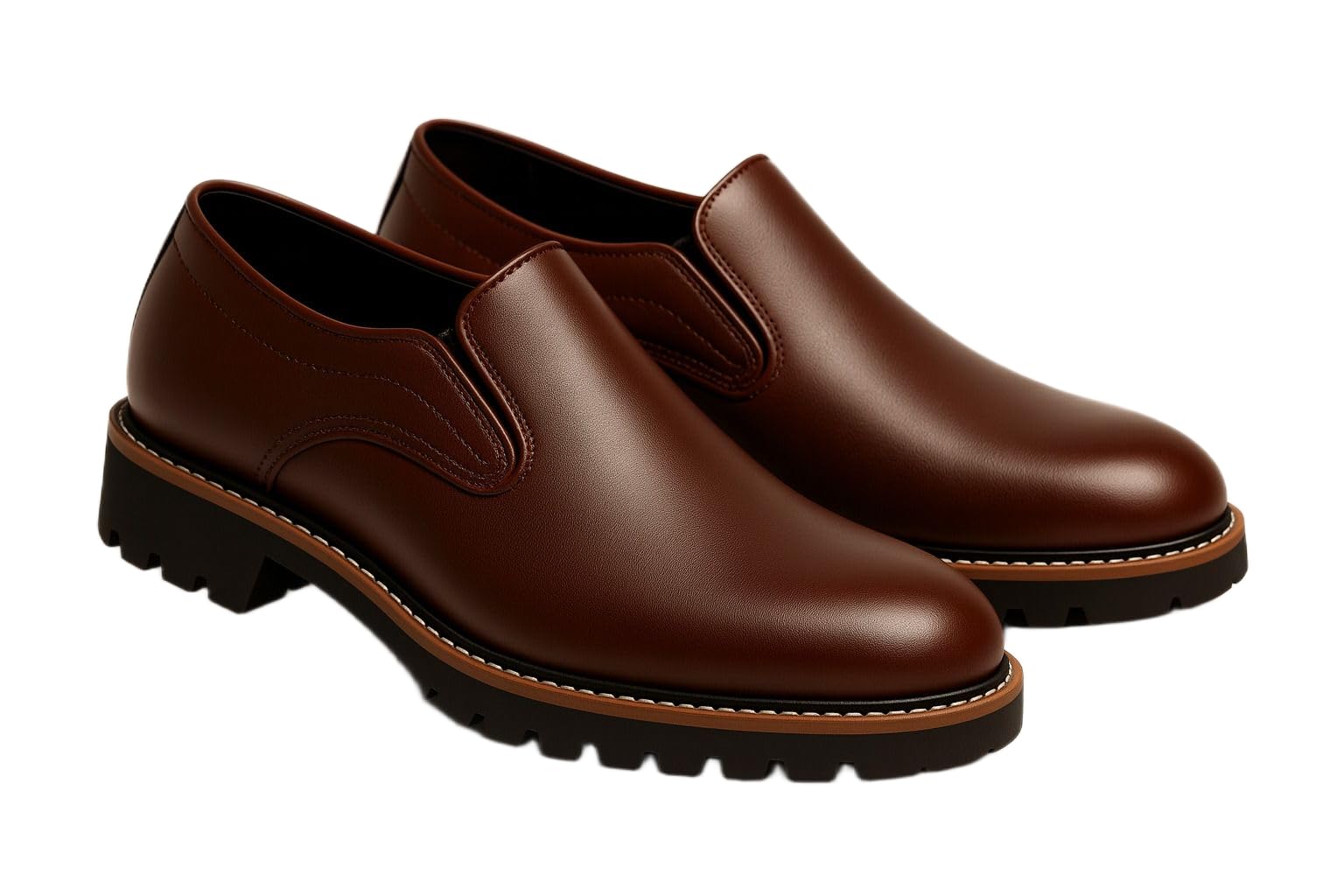AMZ Trade Men's Dark Brown/Maroon Slip-On Loafer with Chunky Cleated Sole | Rugged Formal Loafers for Men (Brown, 9)-image-31