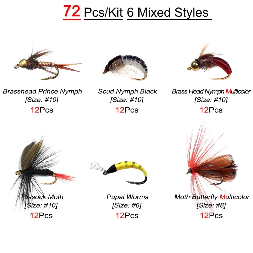 24-100 pièces appâts Faits à la Main,artificiels de pêche à la Mouche avec des Mouches sèches/humides appâts La Truite Pêche avec boîte Ensemble
