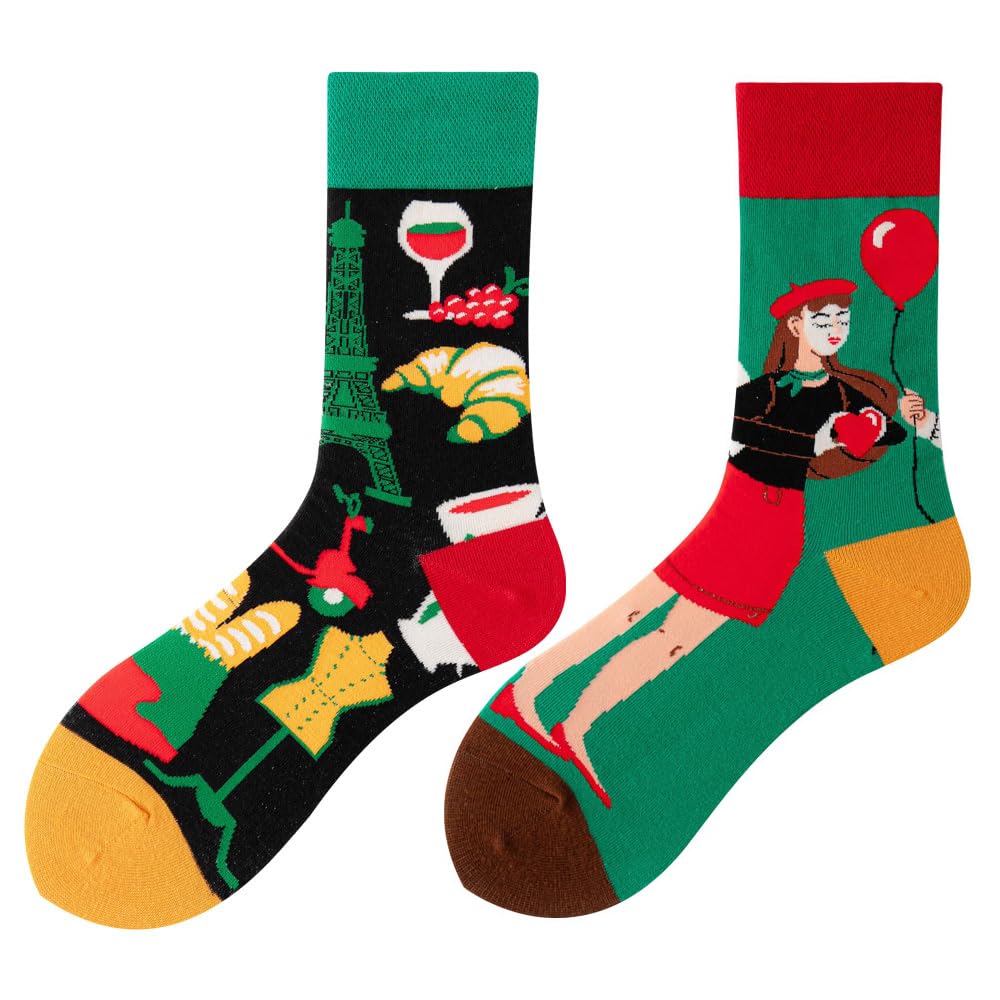 Calcetines Divertidos Unisex para Mujer y Hombre con Diseños Asimétricos en Par - Temas Animales, Comida, Fruta, Deporte y Arte en Algodón - Ideal para Regalos — view 167