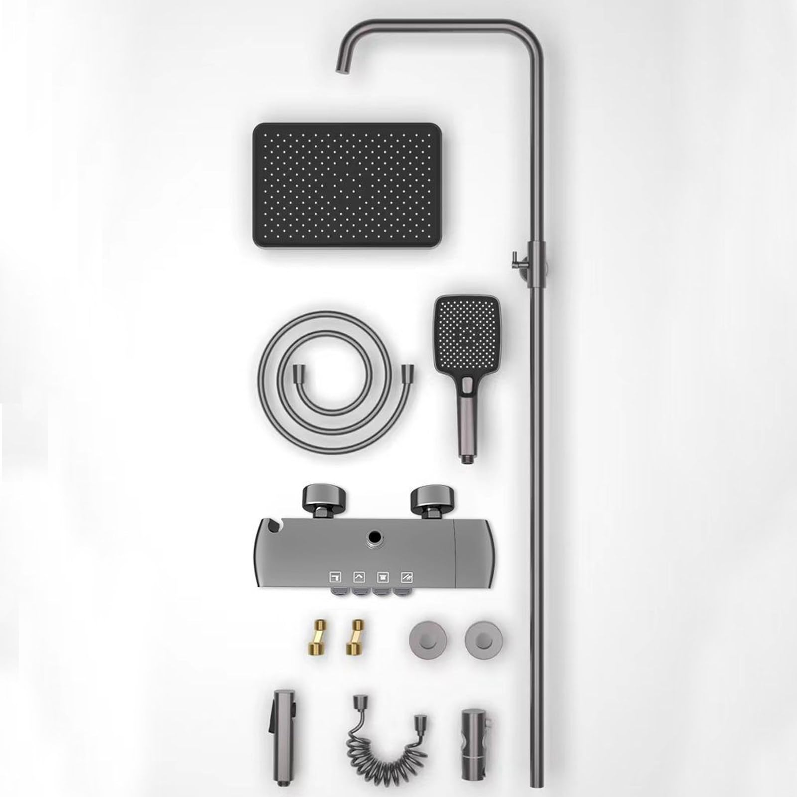 Sistema Doccia termostatico con Display Digitale della Temperatura, Set Rubinetto, soffione a Pioggia Portatile, doccetta per Bidet e Rubinetto per Vasca, Accessori da Parete per v