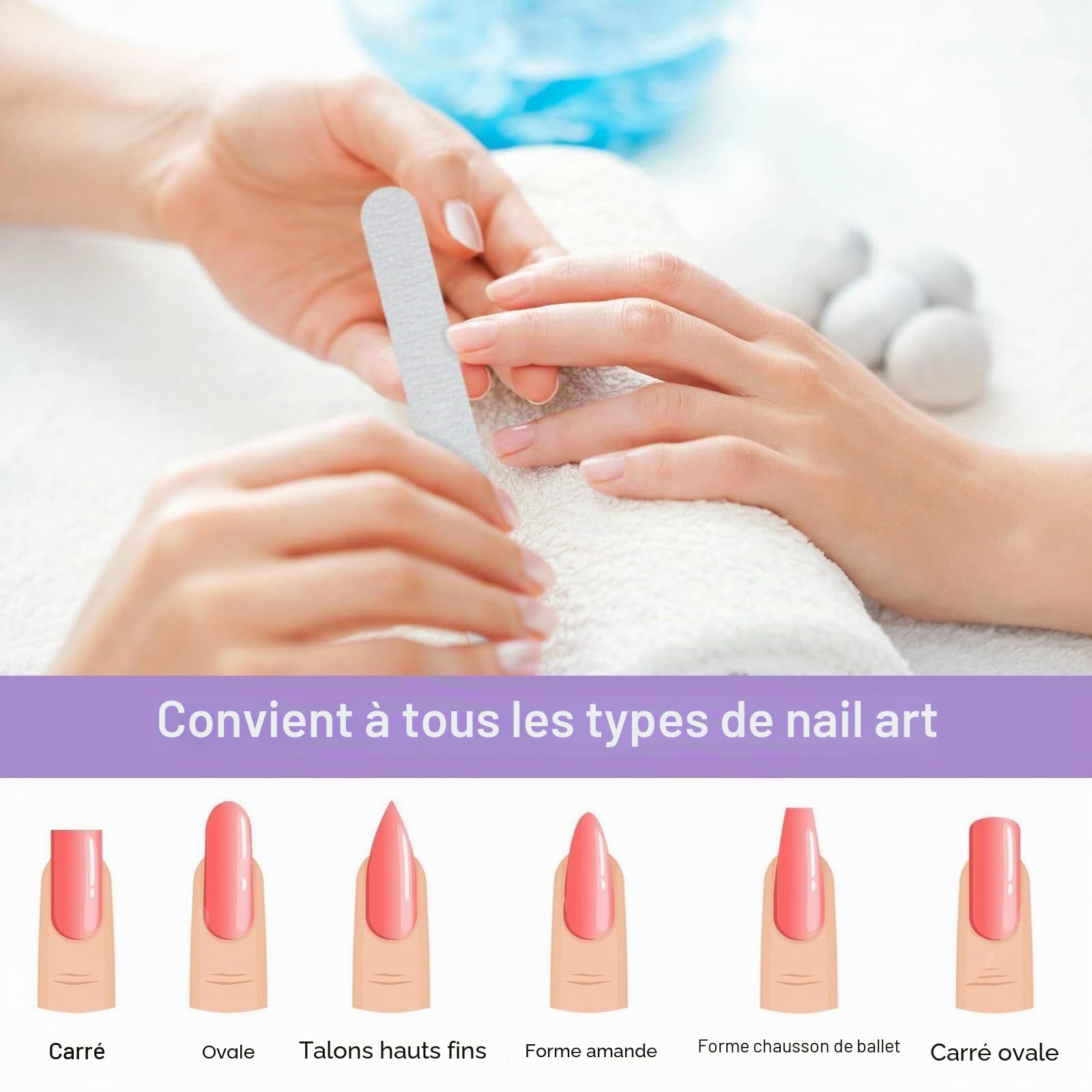 APOMOONS Lot de 50 limes à ongles 100/180 limes à ongles professionnelles pour ongles en gel, limes à ongles double face, jetables, pour manucure et art des ongles, forme droite, pour studio de