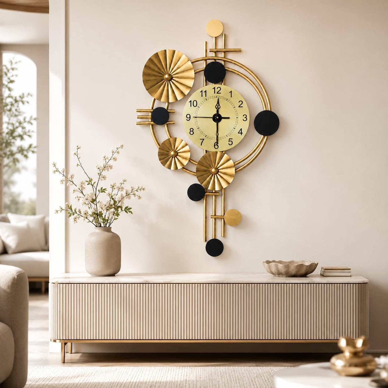 RIOH Luxury Metal Wall Clock for Living Room – Modern Large Designer Wall Art Clock, Golden Finish, Silent Sweep Movement, Decorative Big Wall Clock for Home, Office & Hallway (WH-1) ((WH-11))-picture-16