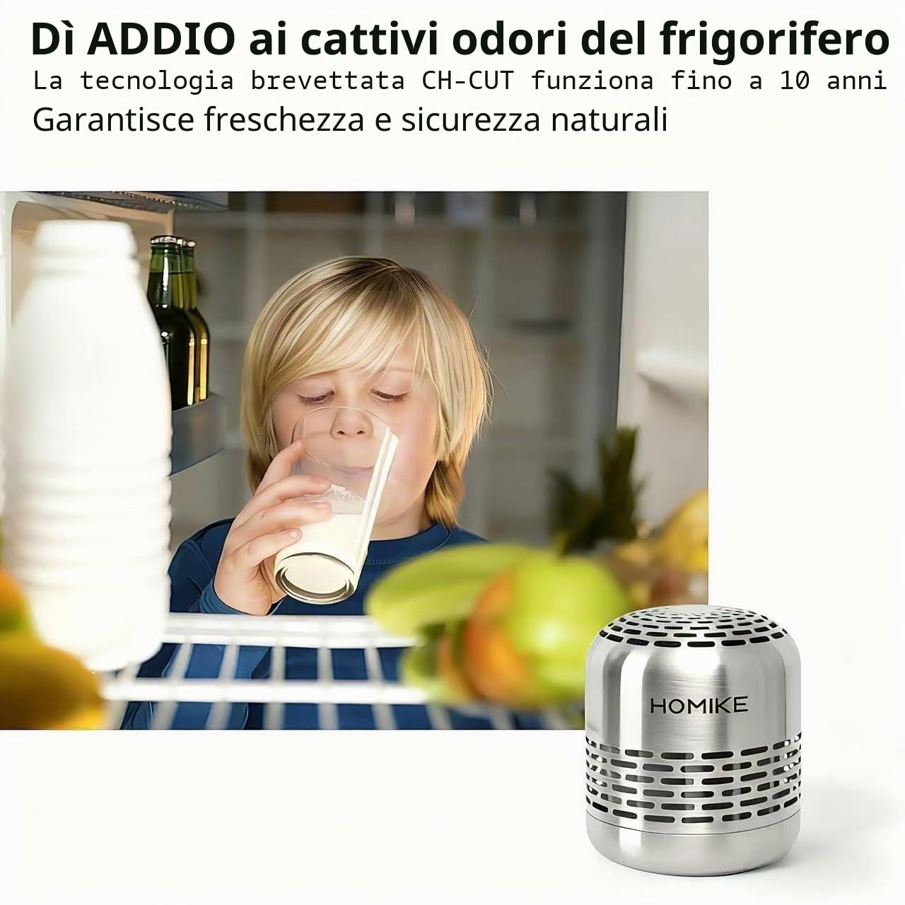 HOMIKE Deodorante per frigorifero, elimina gli odori, dura fino a 10 anni per auto, armadio, scarpe e congelatore, supera bicarbonato di sodio e carbone attivo