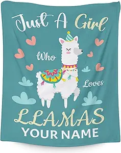 Blanket for Girl Women - 60x80 Inches Cute Llama Throw Gifts- Personalized Teal Soft Fuzzy Blankets for Bed, Couch & Living Room