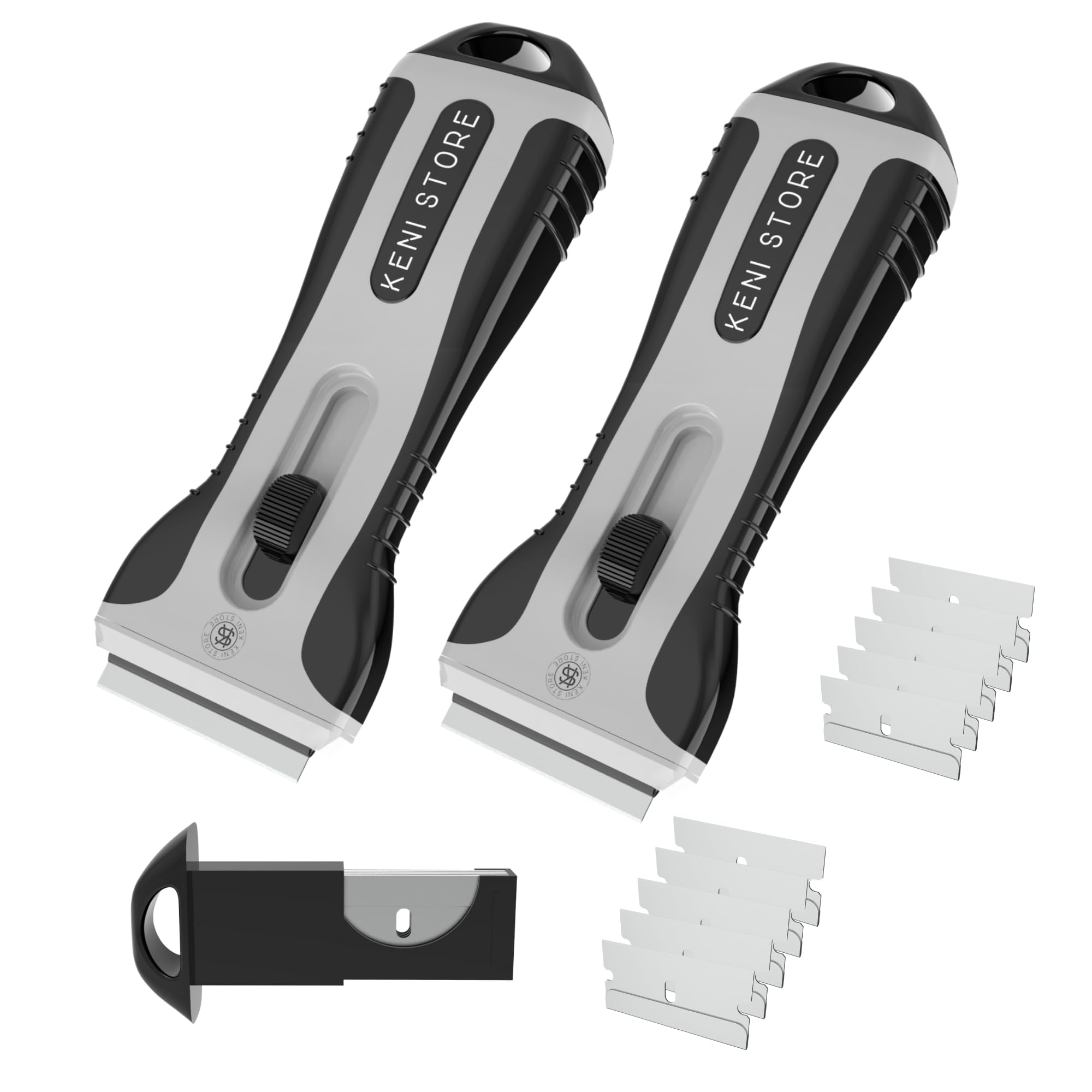 KENISTORE® 2 UNIDADES de Rascador/Rasqueta de Vitrocerámica, Inducción, Cristales y Pintura Profesional + 10 Cuchillas de Recambio. | Kit Completo para Limpieza de Cocina, Baños y Cristales no Raya