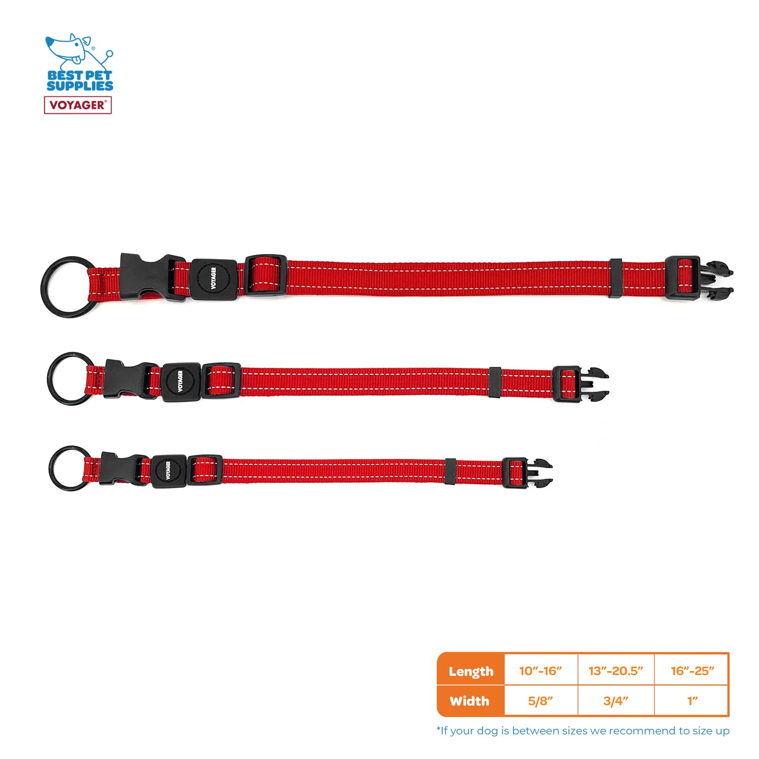 Best Pet Supplies Reflective Dog Collar with Adjustable Length, Heavy-Duty Buckle, and Strong Leash D-Ring, Training, Walking - Image 4