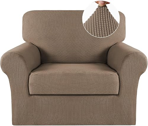 Vista 442 de Turquoize - Funda elástica para sofá de 2 piezas y 3 cojines, funda protectora lavable con elástico en la parte inferior, tela jacquard gruesa