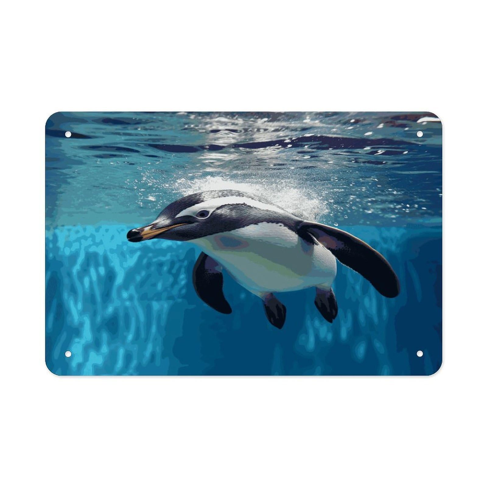 LDGSUPH Swimming Penguin Metal Tin Sign Wall Art Prints Folded Edge Iron Sheet Painting with Holes for Wall Prints Decorative Picture Metal Signboard Decor Painting Wall Decor