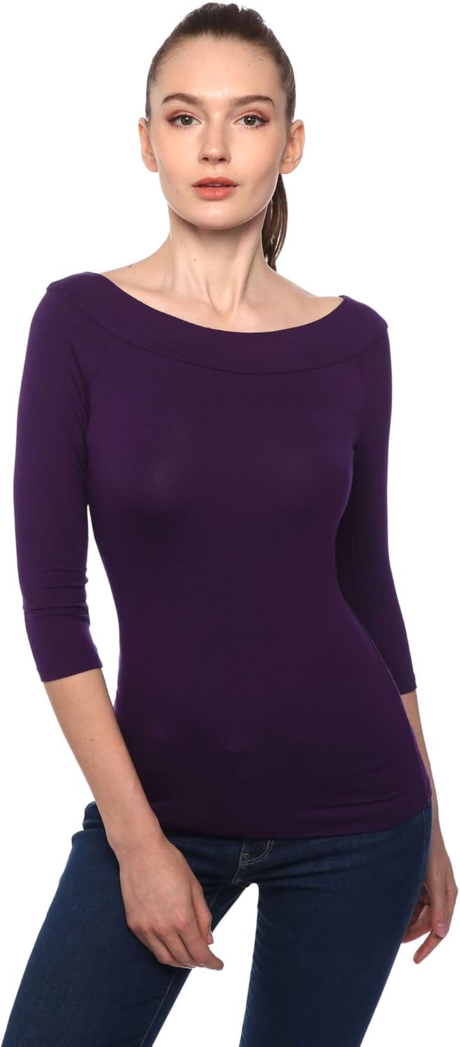 AmélieBoutik Women Boat Neck Raglan 3/4 Sleeve Blouse