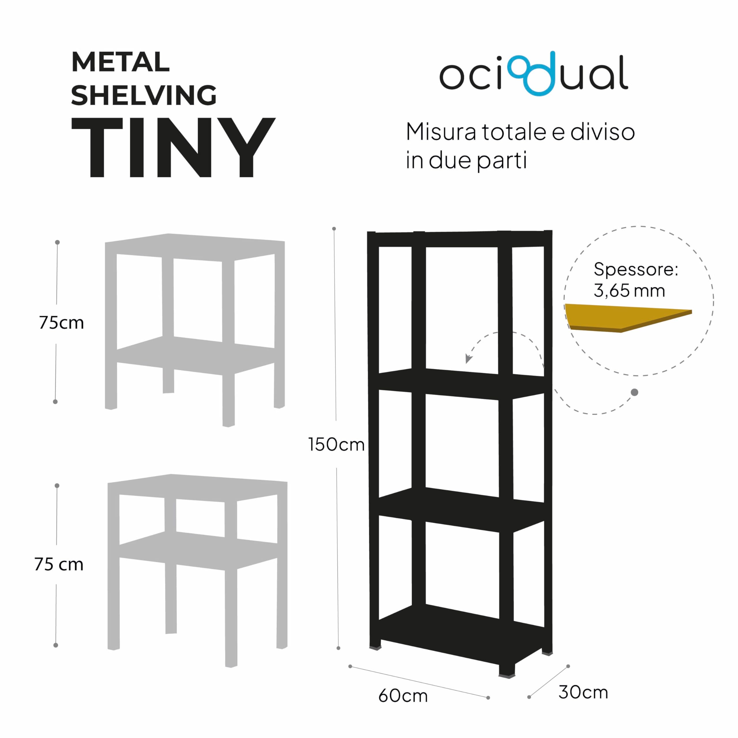 OcioDual Scaffali in Metallo Bianco Tiny, Scaffale con Ripiani MDF, Scaffale Modulare, 150x60x30cm, Scaffali Metallici Componibili, Scaffalatura Metallo, Scaffalatura Garage, 240kg