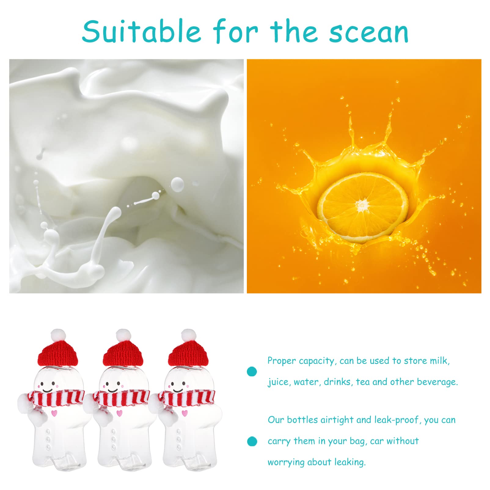 Gadpiparty Set di 15 bottiglie di Natale per biscotti, barattoli di plastica per succhi di frutta con coperchio, bottiglie per bevande di Natale, bottiglie di acqua di Natale, bottiglia di messaggio,