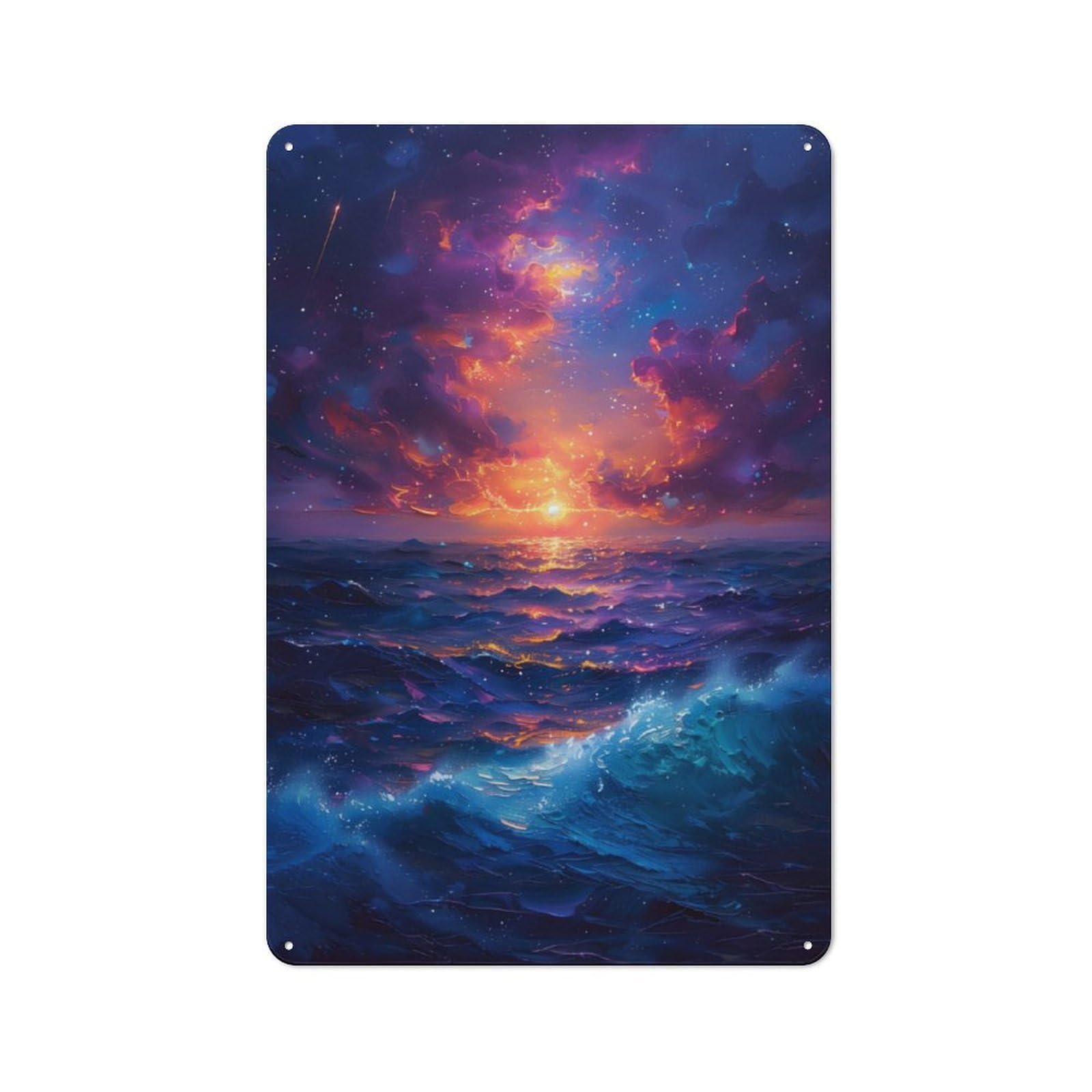 Junmoney Starry Sunset Sea Vintage Tin Sign 30X20cm With For Guest Room Or Hallway, For Themed Room Decoration, For Vintage Wall Decor Fans