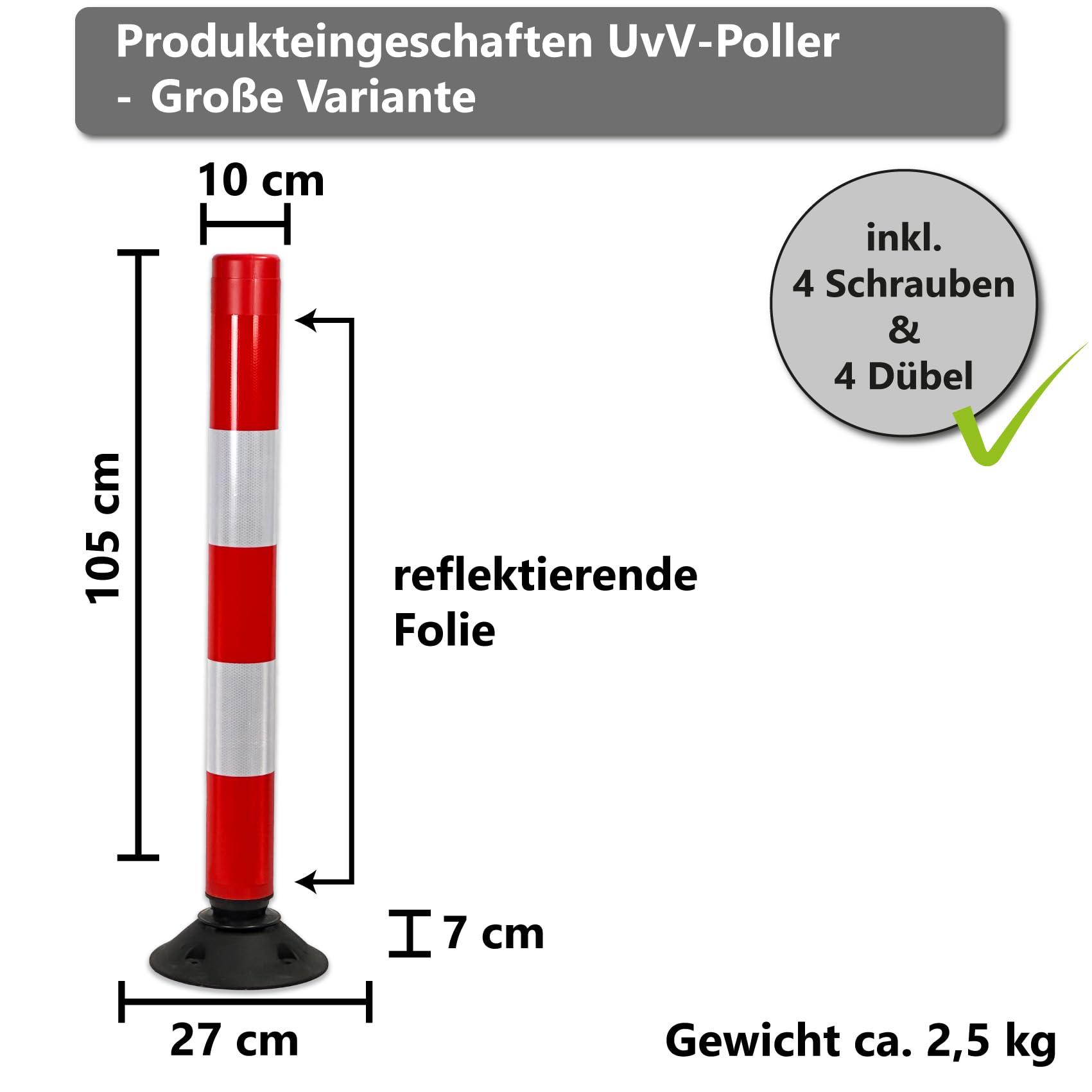Leitpoller - UvV-Swingback Leitzylinder rot-weiß mit Bandfederung - extra stark reflektierend - Absperrung (1000mm)