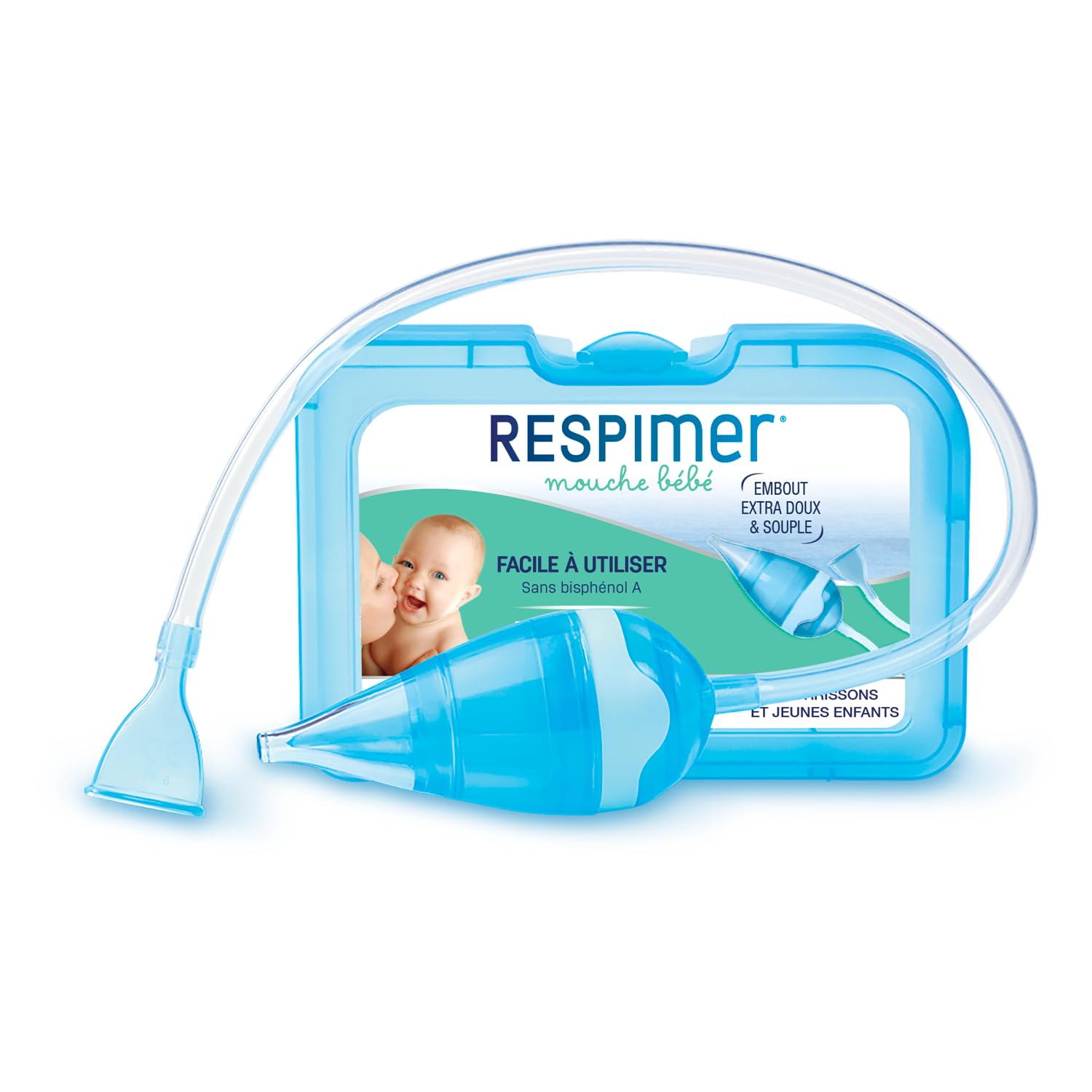 RESPIMER Mouche Bébé - Evacuer l'excès de mucus - Rhume & Rhynopharyngite - Facile à utiliser - Nourrissons et jeunes enfants - Sans Bisphénol A - 5 Filtres jetables hygiéniques - Fabriqué en France