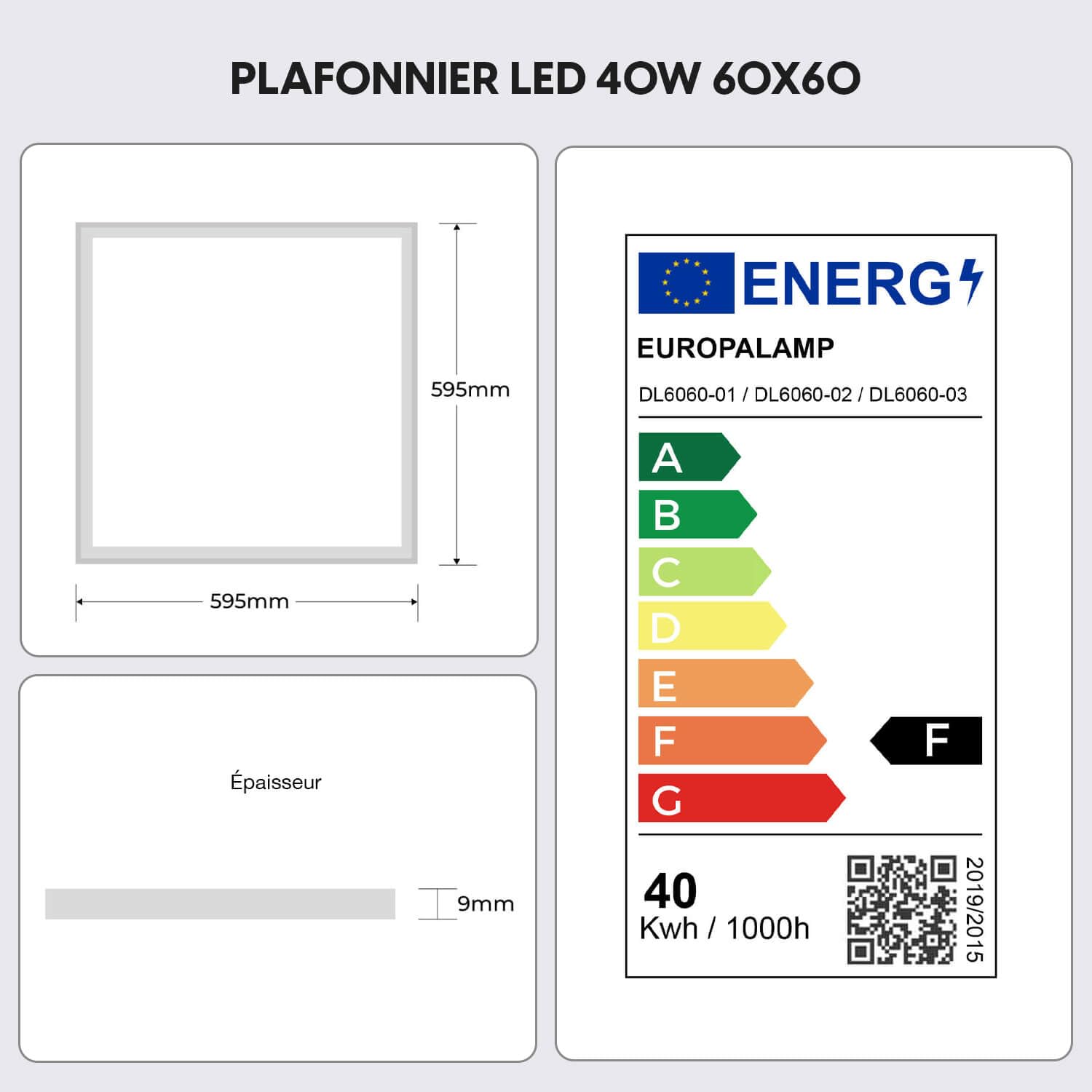 Europalamp - 4 Dalles LED PREMIUM Ultra Slim 600x600 40W Blanc Neutre 4000k