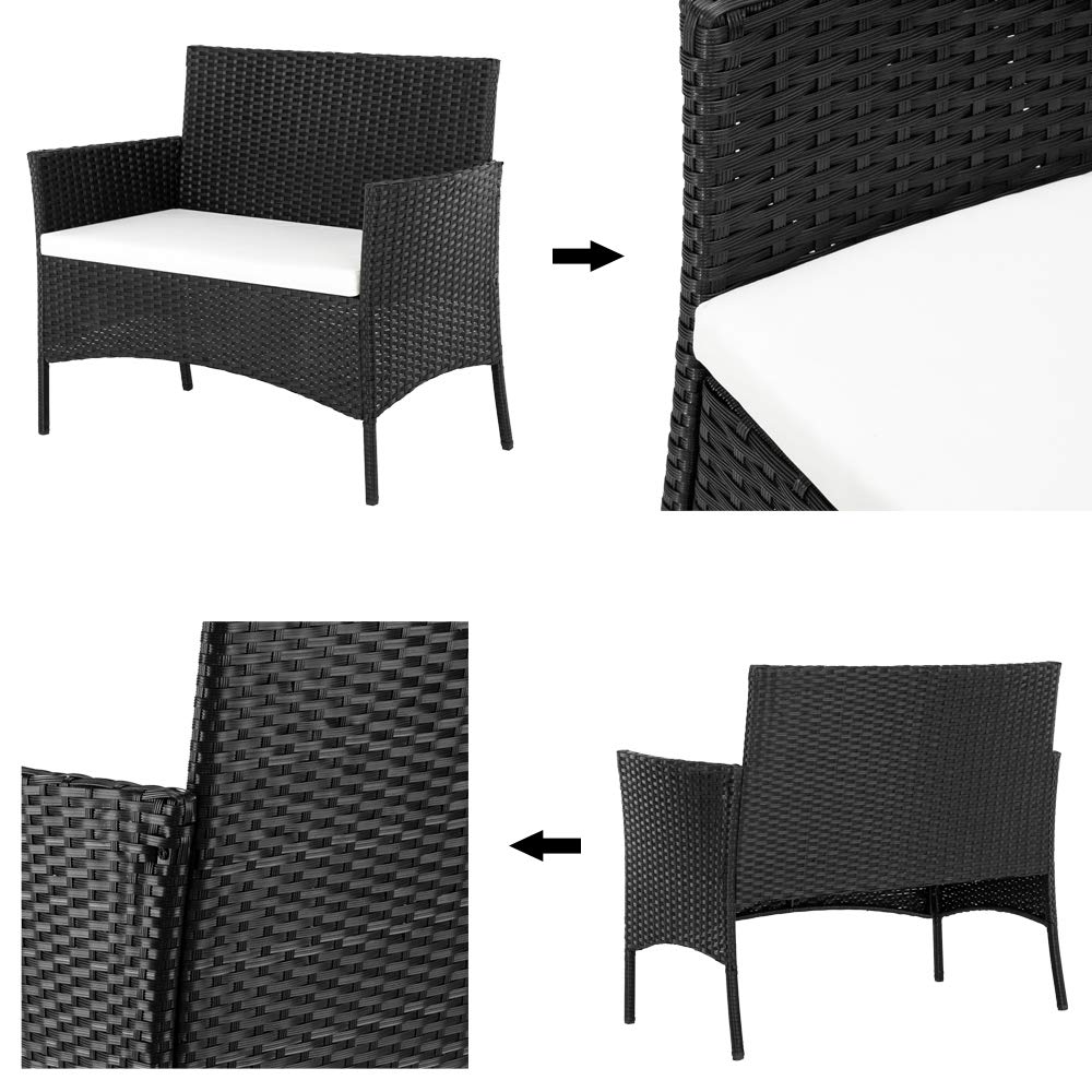 LEADZM Gartenmöbel, aus PE-Polyrattan, Balkonmöbel, Wetterfest,UV-Schutz, Sitzplätze für 4 Personen, Outdoor, für Terrasse, Balkon, Garten, Schwarz