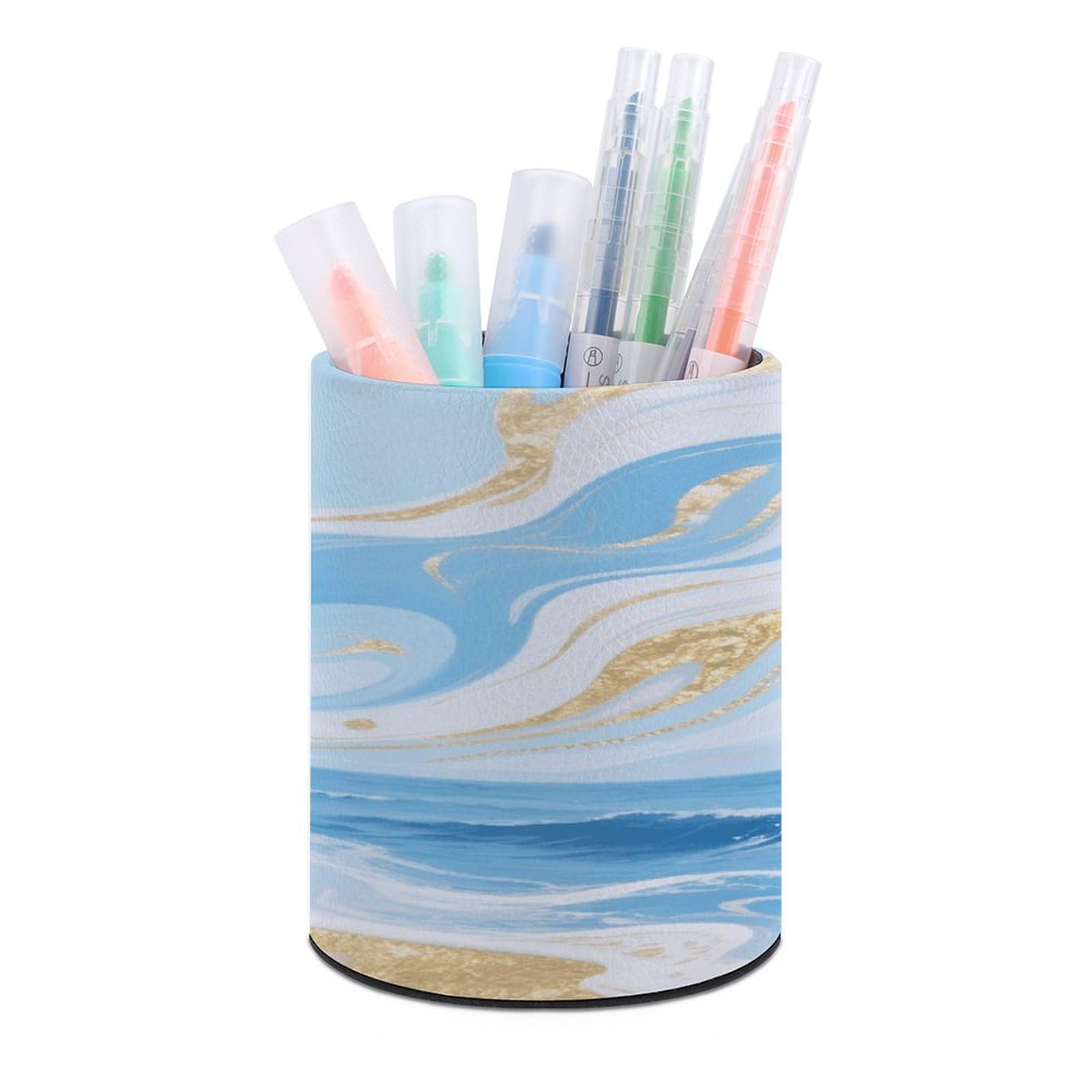 VstaDank Hawaii Floral Blue Pen Holder for Desk Makeup Brush Holders Stylish Pen Cup Cute Pencil Cup Round Pencil Holder Decor Brush Scissor Holders for Multifunctional Office Supplies