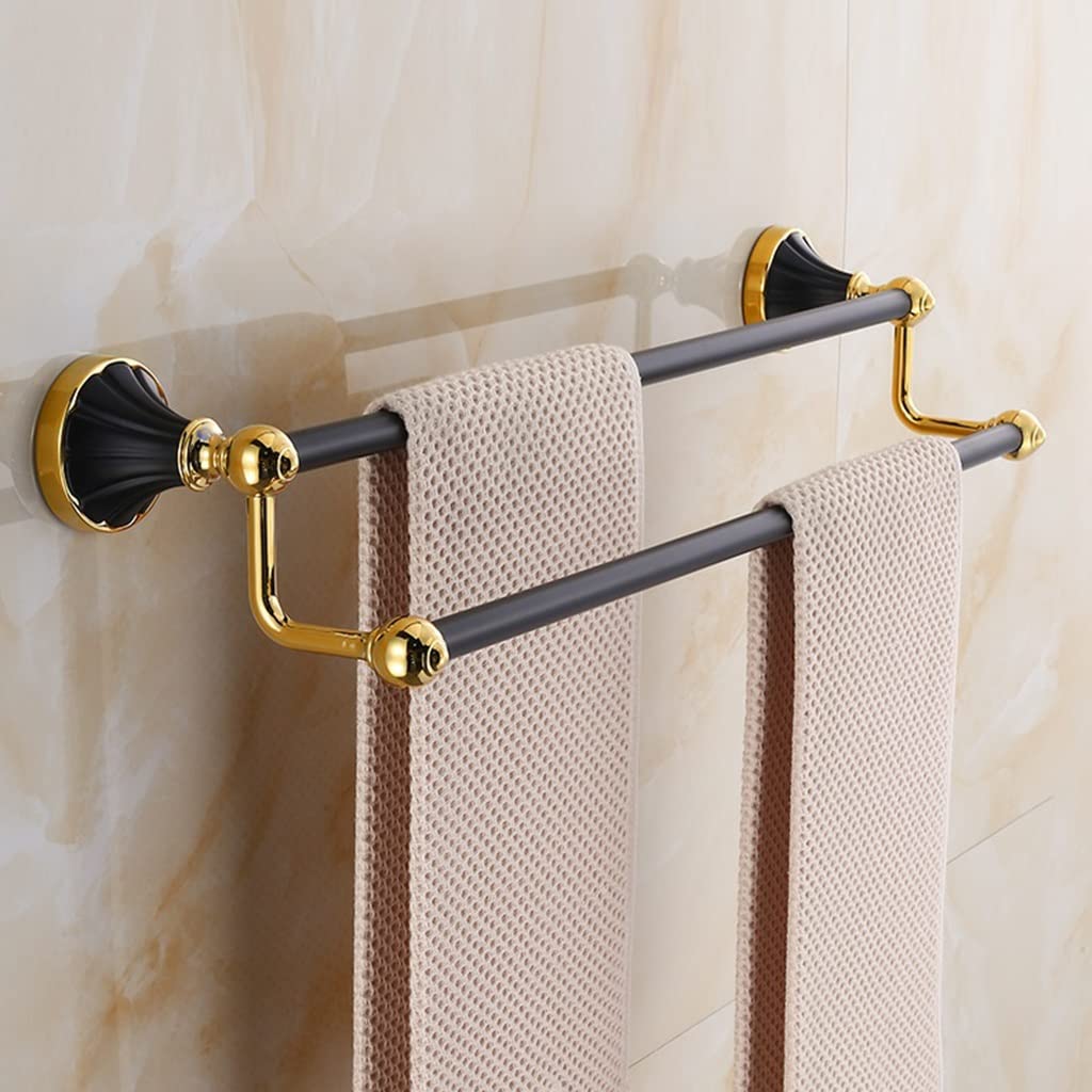 Toalleros Rieles Estante Retro Europeo Baño Negro Perforado Dorado Baño Riel Creativo Necesario-Varilla única