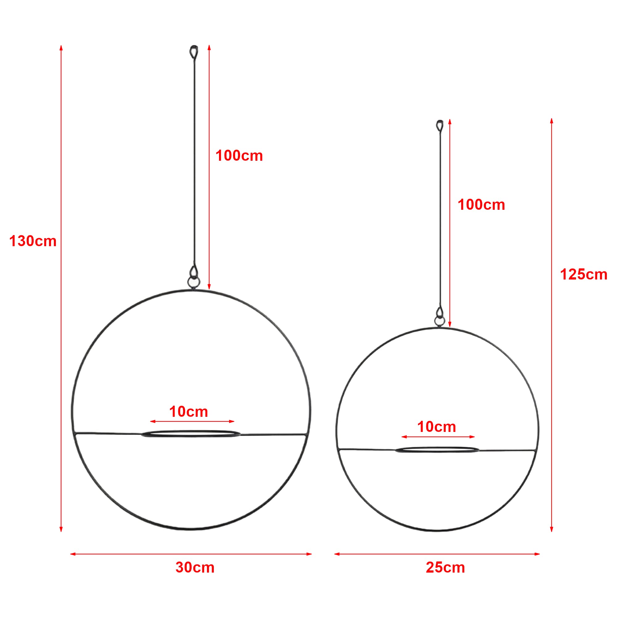 [en.casa] Set di 2 Fioriere Sospese 2 Supporti a Forma di Cerchio per Pianta Appesa Set Portavasi Pensili in Metallo da Misure Diverse - Nero