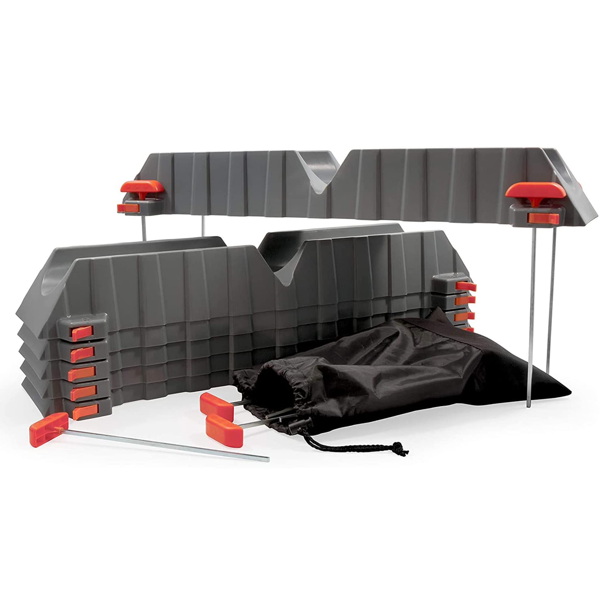 Camco Rhino Camper/RV Sewer Hose Support Kit - Supports Up to 20-Feet of RV Sewer Hose - Features Nesting Design for Easy RV Storage & Includes (6) 30” Section w/4 Stakes Each (43071)