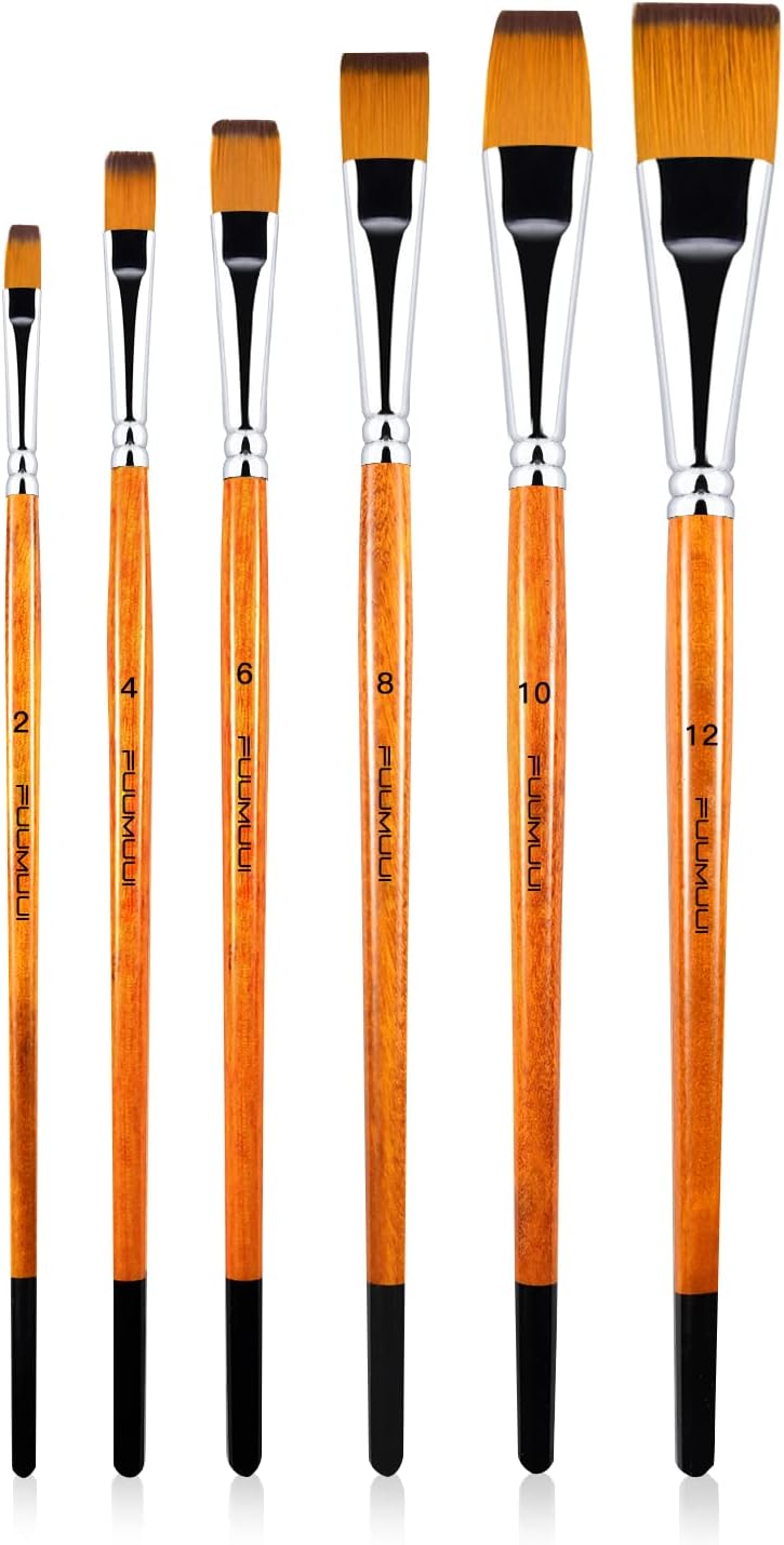 golden maple 6Pcs Japanese Nylon Flat Paint Brush Set Short